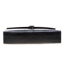 Pre Owned Saint Laurent Paris Black Croc Embossed Leather Large Cassandre Chain Bag