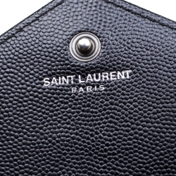 Pre Owned Saint Laurent Paris Black Chevron Leather Wallet on Chain