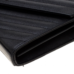 Pre Owned Saint Laurent Paris Black Chevron Leather Wallet on Chain