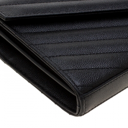 Pre Owned Saint Laurent Paris Black Chevron Leather Wallet on Chain