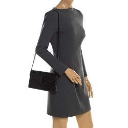 Pre Owned Saint Laurent Paris Black Chevron Leather Wallet on Chain