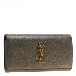 Pre Owned  حقيبة كلتش سان لوران كاساندرا جلد مونوغرامي مزخرف بيج داكن ميتاليك