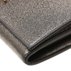 Pre Owned  حقيبة كلتش سان لوران كاساندرا جلد مونوغرامي مزخرف بيج داكن ميتاليك