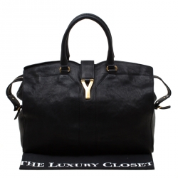 Pre Owned Saint Laurent Black Leather Large Cabas Chyc Satchel