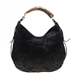 Pre Owned Saint Laurent Paris Black Embossed Leather Mombasa Hobo