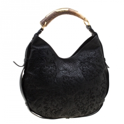 Pre Owned Saint Laurent Paris Black Embossed Leather Mombasa Hobo