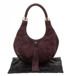 Pre Owned Saint Laurent Paris Burgundy Suede and Leather Trim Tassel Hobo