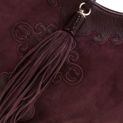 Pre Owned Saint Laurent Paris Burgundy Suede and Leather Trim Tassel Hobo