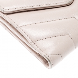 Pre Owned Saint Laurent Beige Matelasse Leather Small Loulou Wallet