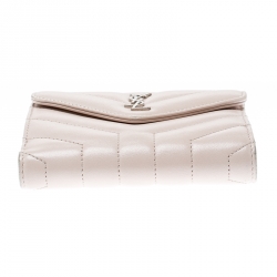 Pre Owned Saint Laurent Beige Matelasse Leather Small Loulou Wallet
