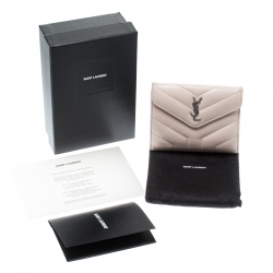 Pre Owned Saint Laurent Beige Matelasse Leather Small Loulou Wallet