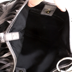 Pre Owned Saint Laurent Paris Metallic Grey Leather Fringed Boheme Shuolder Bag