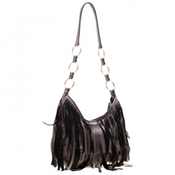 Pre Owned Saint Laurent Paris Metallic Grey Leather Fringed Boheme Shuolder Bag