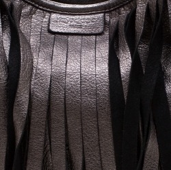 Pre Owned Saint Laurent Paris Metallic Grey Leather Fringed Boheme Shuolder Bag