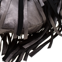 Pre Owned Saint Laurent Paris Metallic Grey Leather Fringed Boheme Shuolder Bag