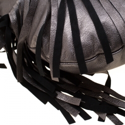 Pre Owned Saint Laurent Paris Metallic Grey Leather Fringed Boheme Shuolder Bag