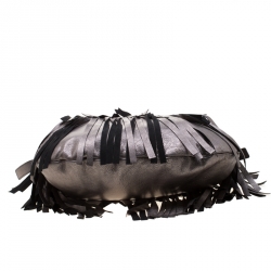 Pre Owned Saint Laurent Paris Metallic Grey Leather Fringed Boheme Shuolder Bag