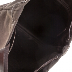 Pre Owned Saint Laurent Paris Brown Canvas and Leather Drawsting Kahala Tote 