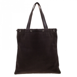 Pre Owned Saint Laurent Paris Brown Canvas and Leather Drawsting Kahala Tote 