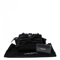 Pre Owned حقيبة كروس سان لوران باريس كاباس مونوغرامية جلد نقش تمساح سوداء