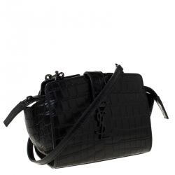 Pre Owned حقيبة كروس سان لوران باريس كاباس مونوغرامية جلد نقش تمساح سوداء