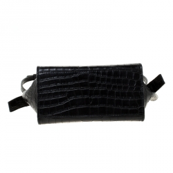 Pre Owned حقيبة كروس سان لوران باريس كاباس مونوغرامية جلد نقش تمساح سوداء