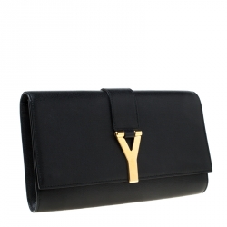 مملوكة مسبقًا حقيبة كلتش سان لوران شيك كبيرة جلد سوداء