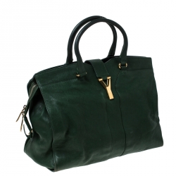 Pre Owned Saint Laurent Paris Green Leather Large Cabas Chyc Satchel