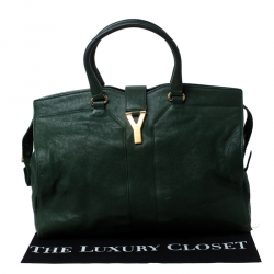 Pre Owned Saint Laurent Paris Green Leather Large Cabas Chyc Satchel