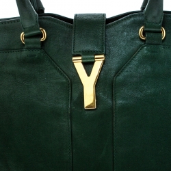 Pre Owned Saint Laurent Paris Green Leather Large Cabas Chyc Satchel