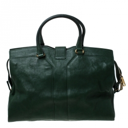 Pre Owned Saint Laurent Paris Green Leather Large Cabas Chyc Satchel