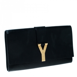 مملوكة مسبقًا Saint Laurent Black Patent Leather Y-Ligne Clutch