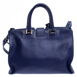 Pre Owned Saint Laurent Paris Blue Leather Small Cabas Chyc Tote