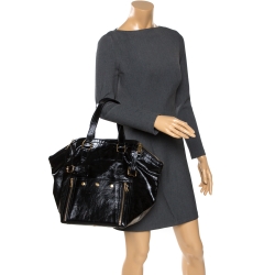 Yves Saint Laurent Black Patent Leather Downtown Tote