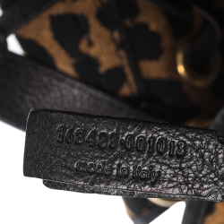 Pre Owned Saint Laurent Paris Brown/Black Leopard Print Canvas and Leather Drawstring Tote