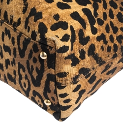 Pre Owned Saint Laurent Paris Brown/Black Leopard Print Canvas and Leather Drawstring Tote