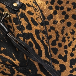 Pre Owned Saint Laurent Paris Brown/Black Leopard Print Canvas and Leather Drawstring Tote
