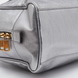 Pre Owned Yves Saint Laurent Metallic Grey Leather Satchel
