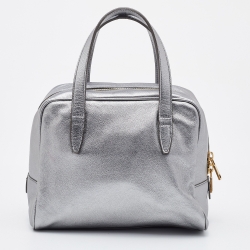 Pre Owned Yves Saint Laurent Metallic Grey Leather Satchel