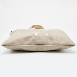 Yves Saint Laurent Beige/Gold Canvas and Leather Drawstring Shopper Tote