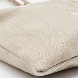 Yves Saint Laurent Beige/Gold Canvas and Leather Drawstring Shopper Tote