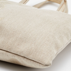 Yves Saint Laurent Beige/Gold Canvas and Leather Drawstring Shopper Tote