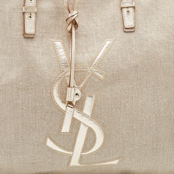 Yves Saint Laurent Beige/Gold Canvas and Leather Drawstring Shopper Tote