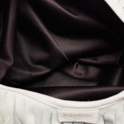 Pre Owned Yves Saint Laurent White Suede and Leather Fringe Mombasa Hobo