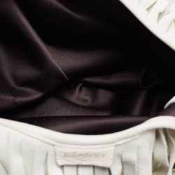 Pre Owned Yves Saint Laurent White Suede and Leather Fringe Mombasa Hobo