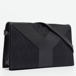 Pre Owned Yves Saint Laurent Black Canvas and Leather Flap Shoulder Bag