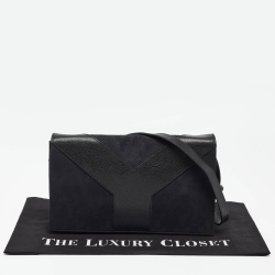 Pre Owned Yves Saint Laurent Black Canvas and Leather Flap Shoulder Bag