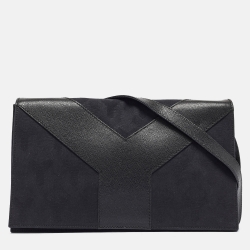 Pre Owned Yves Saint Laurent Black Canvas and Leather Flap Shoulder Bag