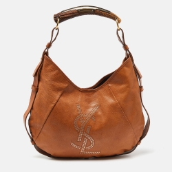Pre Owned Yves Saint Laurent Brown Leather Mombasa Hobo 