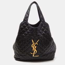 Pre Owned Saint Laurent Black Quilted Leather Maxi Icare Tote